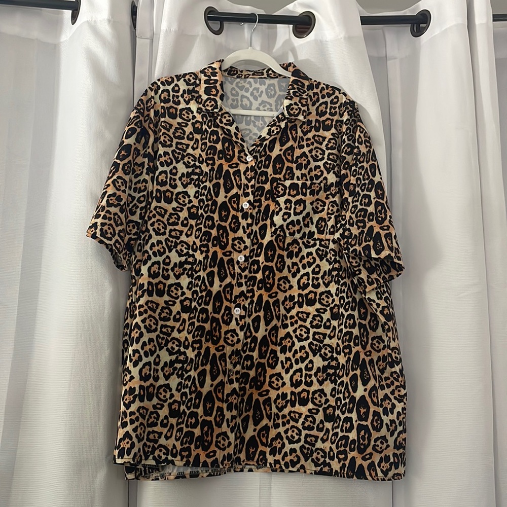 short sleeve dress shirt cheetah print